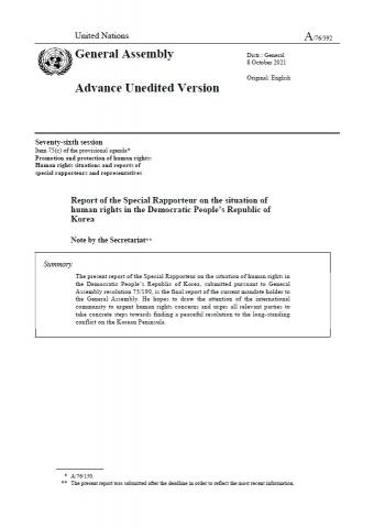 Report of the Special Rapporteur on the situation of human rights in the Democratic People’s Republic of Korea