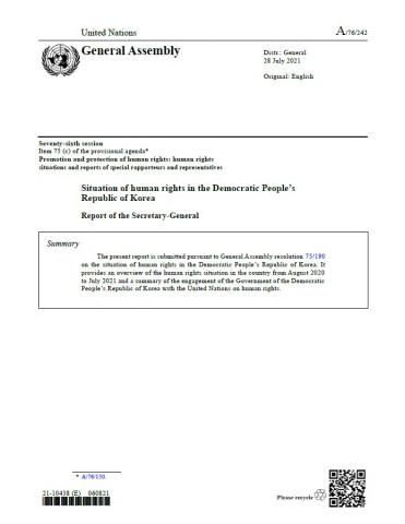 Report of the Secretary-General on the situation of human rights in the Democratic People’s Republic of Korea 